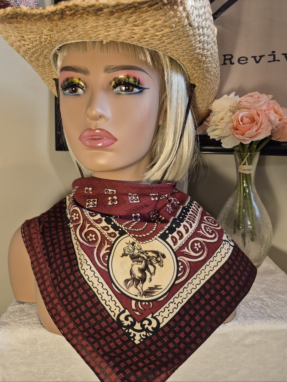 Vintage Cotton Bandana Western Bronc Rodeo Stampede Western Cowboy Ranch Farm